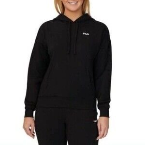 Fila Women's Black Fleece Pullover Hoodie Medium Front Kangaroo Pockets